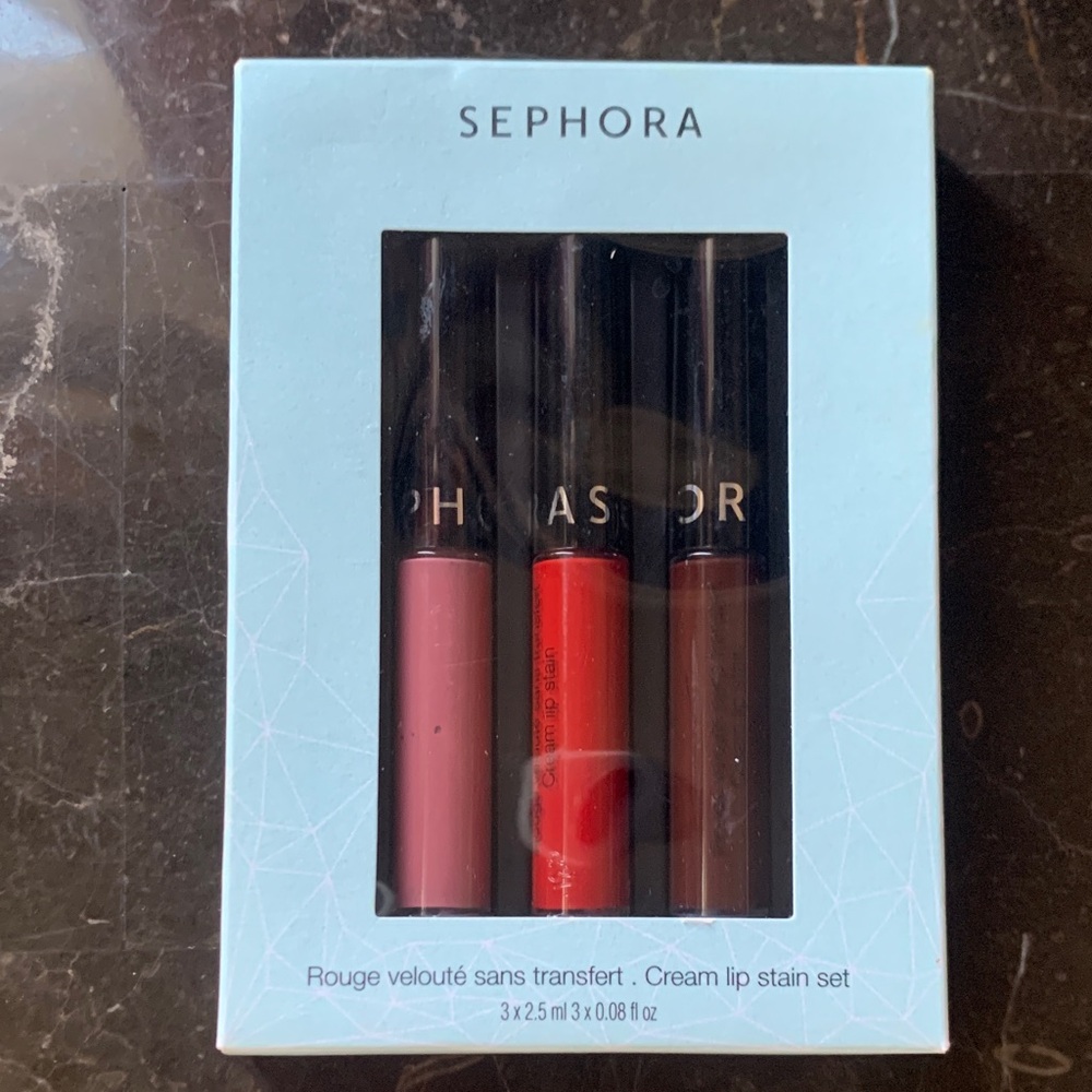 Sephora Cream Lip Stain Set — Pink, Red, Brown